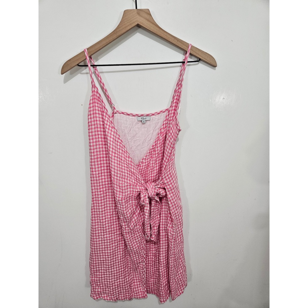 Rails Pink Gingham Wrap Front Tie Mini Dress Adjustable Straps XS Cottagecore